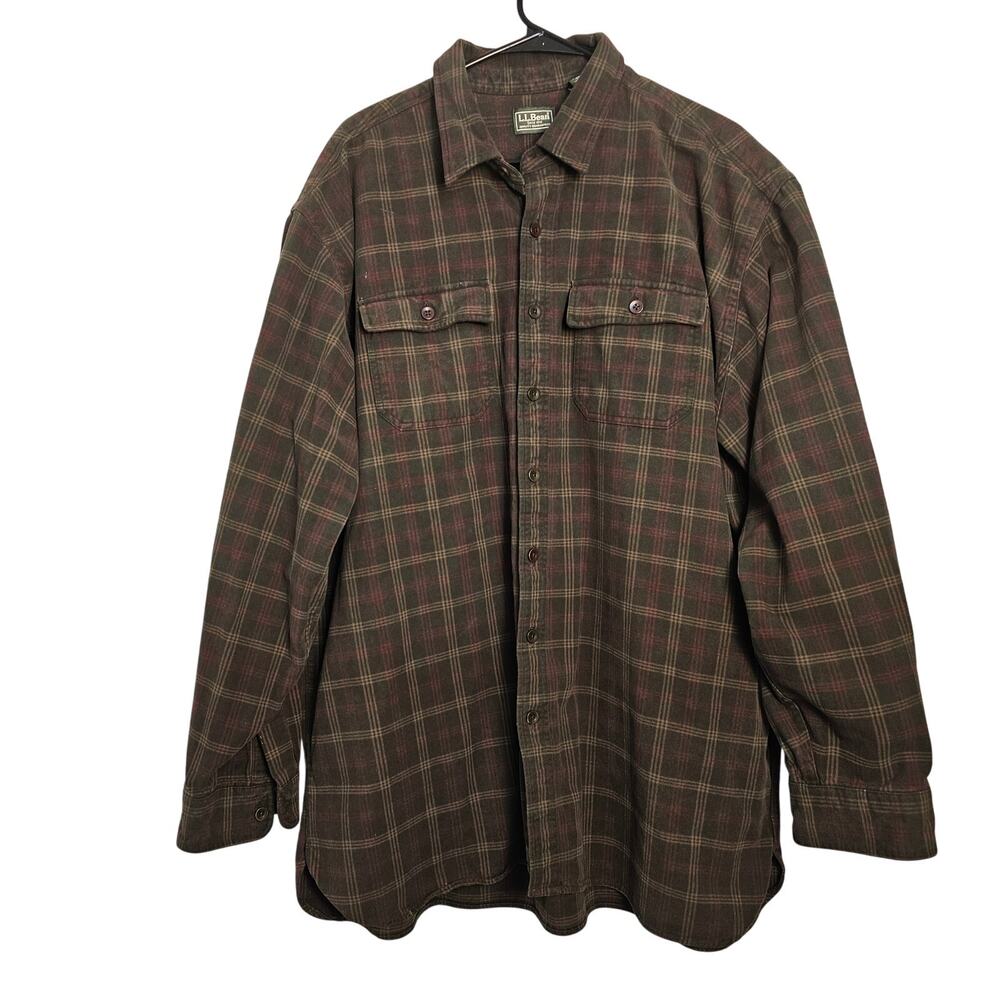 LL Bean Green /Red/Yellow Plaid Shirt Size XXL Men Tall 100% Cotton Heavy